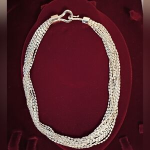 Ralph Lauren Silver Tone RLL Signed Choker Necklace Multi Strand Silver Tone